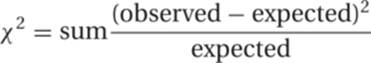 X2=sum(observed&minus;expected)2expected