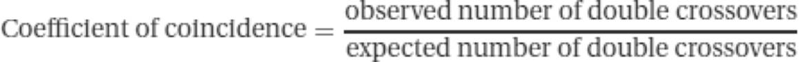 Coefficient of coincidence=observed number of double crossoversexpected number of double crossovers