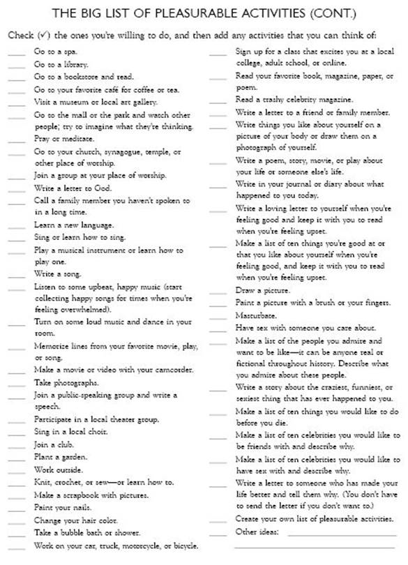 The Big List of Pleasurable Activities Continued