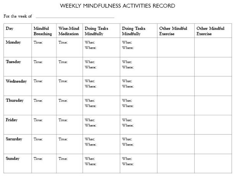 Weekly Mindfulness Activities Record